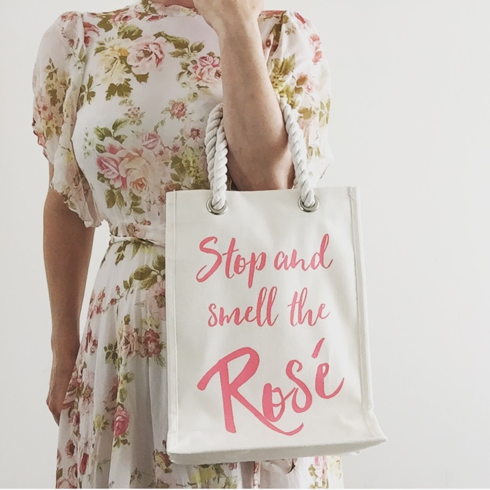 New Stop & Smell the Rose Wine Tote